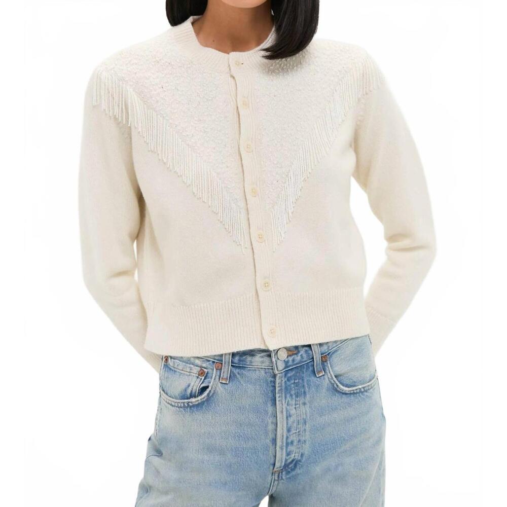THE GREAT. Cream Beaded Fringe Cardigan NWT